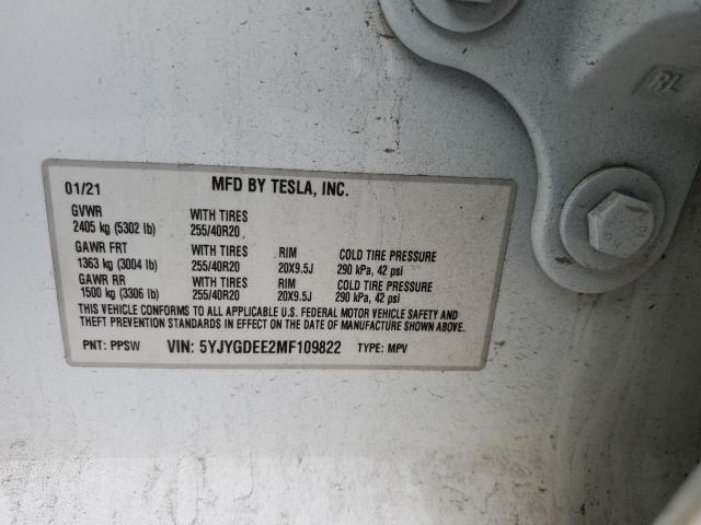 2021 TESLA MODEL Y - 5YJYGDEE2MF109822