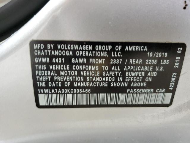 2019 VOLKSWAGEN PASSAT WOL - 1VWLA7A30KC005466