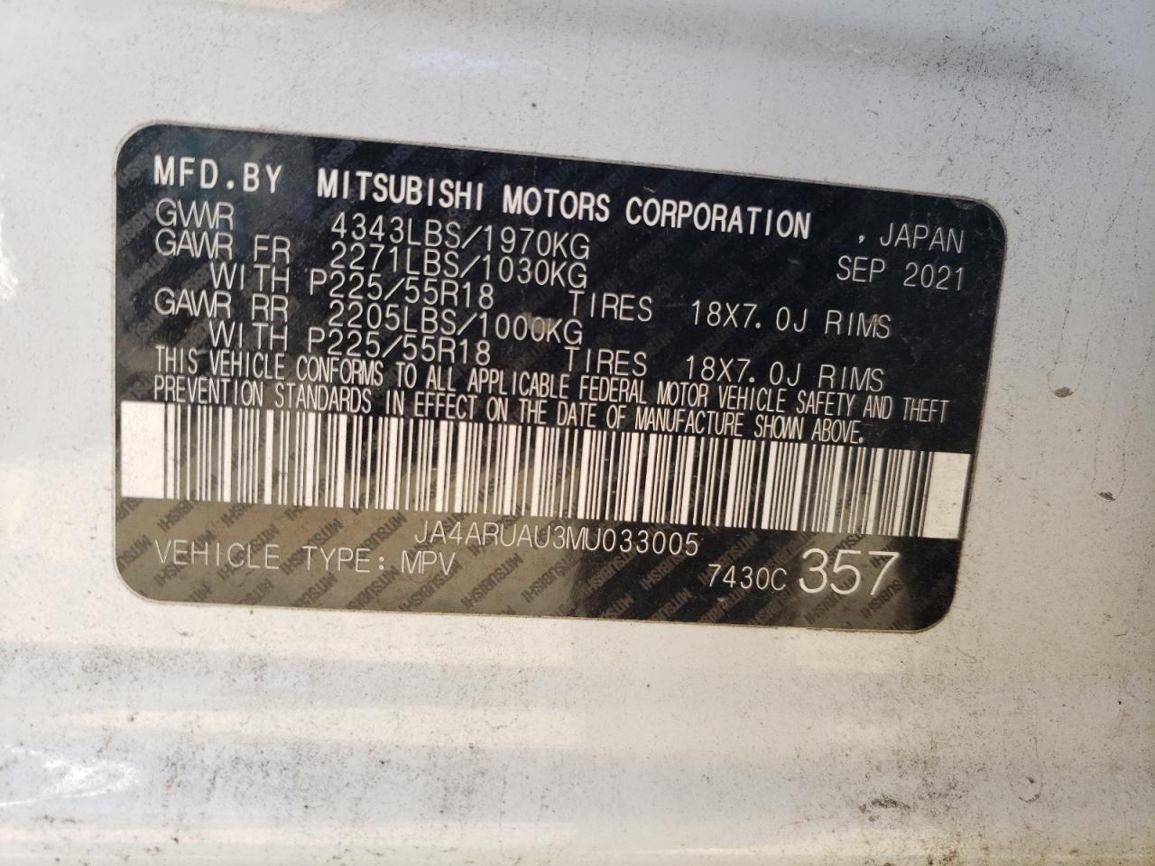 Lot #3027066821 2021 MITSUBISHI OUTLANDER