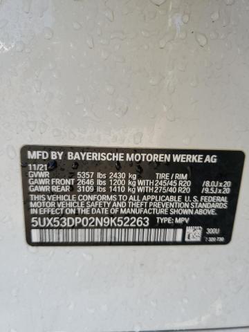 VIN 5UX53DP02N9K52263 2022 BMW X3 no.14