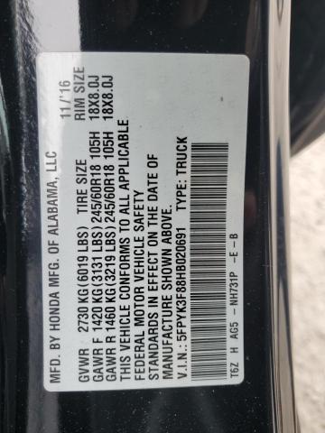 2017 HONDA RIDGELINE - 5FPYK3F88HB020691