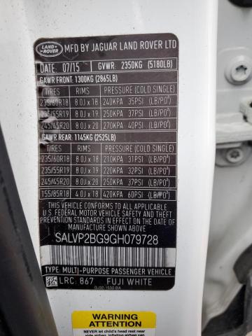 2016 LAND ROVER RANGE ROVE - SALVP2BG9GH079728