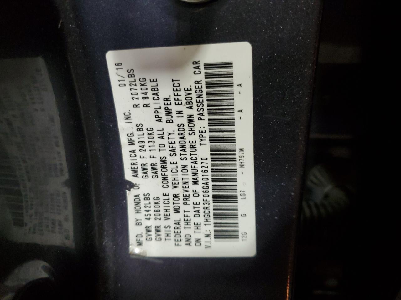 Lot #3028597923 2016 HONDA ACCORD EXL