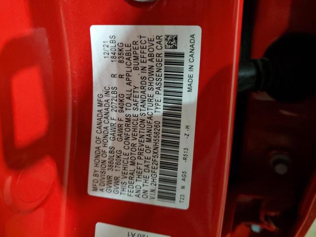 VIN 2HGFE2F5XNH558260 2022 HONDA CIVIC no.12