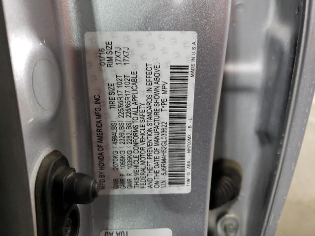2016 HONDA CRV 5J6RM4H52GL033622