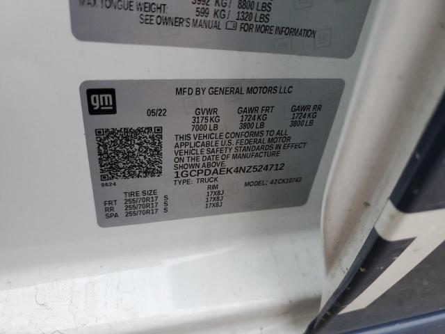 2022 CHEVROLET SILVERADO - 1GCPDAEK4NZ524712