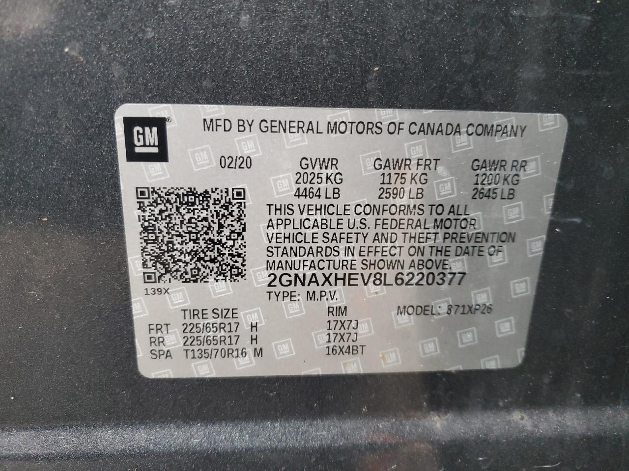 Lot #2996626644 2020 CHEVROLET EQUINOX LS