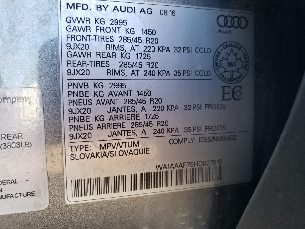 Lot #2974514419 2017 AUDI Q7 PREMIUM