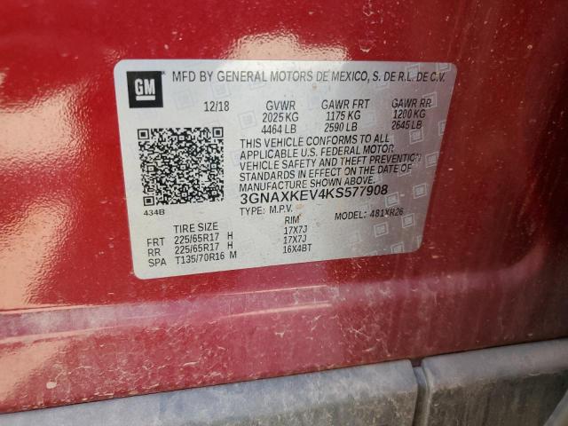 2019 CHEVROLET EQUINOX LT - 3GNAXKEV4KS577908