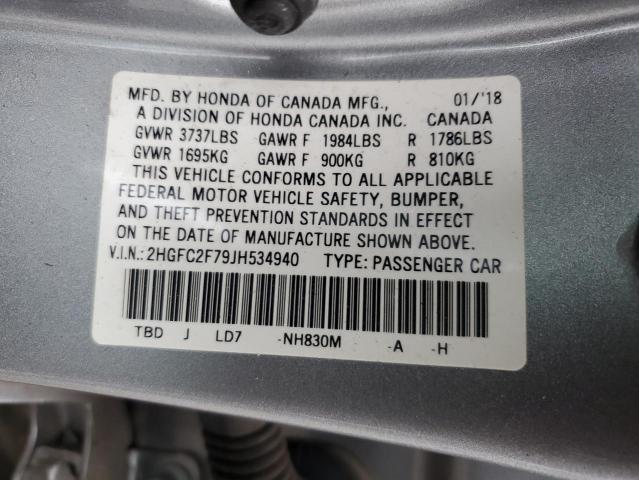2018 HONDA CIVIC EX - 2HGFC2F79JH534940