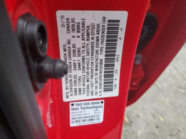 2HGFC2F61KH525898 2019 HONDA CIVIC