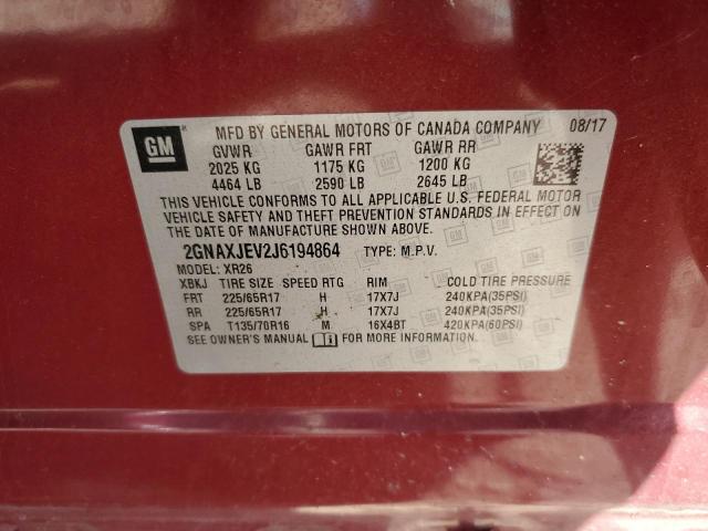 2018 CHEVROLET EQUINOX LT - 2GNAXJEV2J6194864