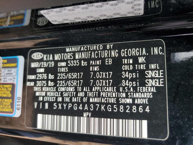 VIN 5XYPG4A37KG582864 2019 KIA SORENTO no.12