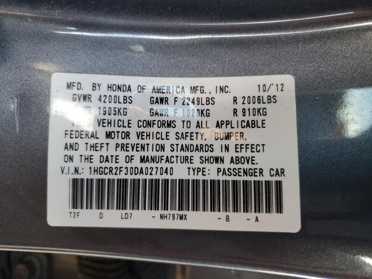 Lot #3036945790 2013 HONDA ACCORD LX