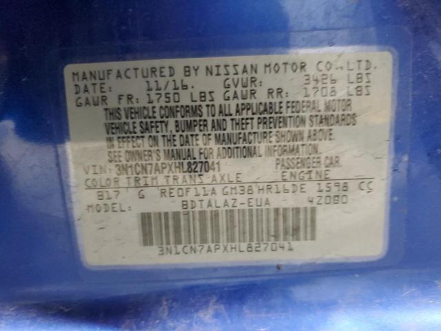 2017 NISSAN VERSA S 3N1CN7APXHL827041