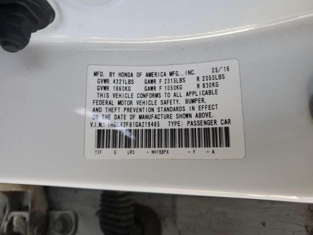 VIN 1HGCR2F81GA219485 2016 HONDA ACCORD no.12