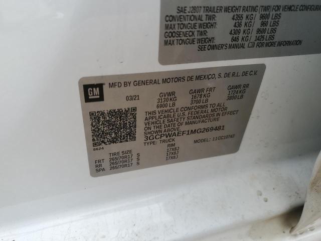 VIN 3GCPWAEF1MG269481 2021 CHEVROLET ALL MODELS no.12