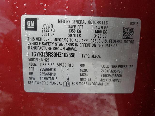 2017 CADILLAC XT5 LUXURY 1GYKNBRS9HZ102358