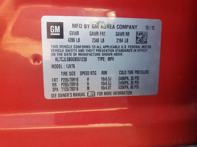 2016 CHEVROLET TRAX 1LT - KL7CJLSB0GB551230