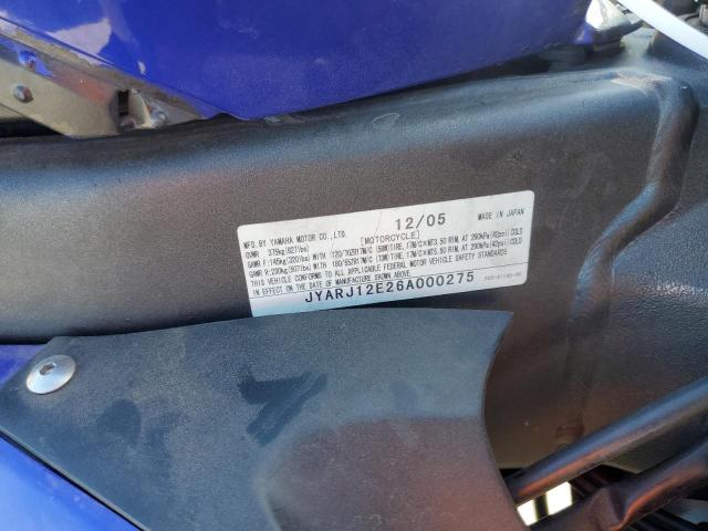 2006 YAMAHA YZFR6 L JYARJ12E26A000275