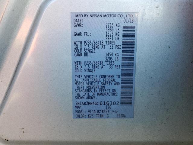 2016 NISSAN PATHFINDER - 5N1AR2MN4GC616302