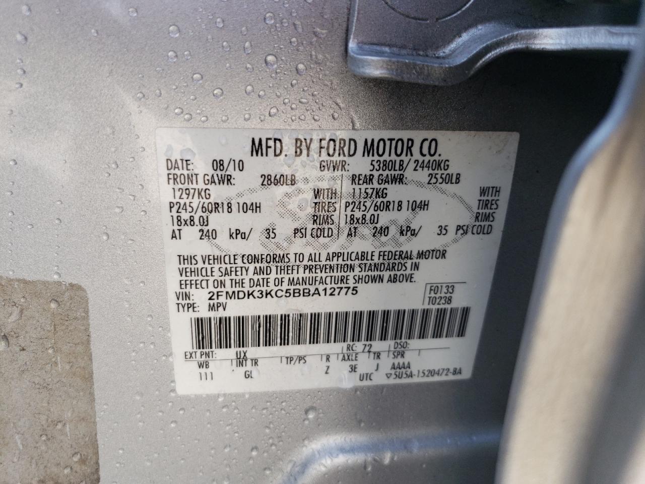 Lot #2977051644 2011 FORD EDGE LIMIT