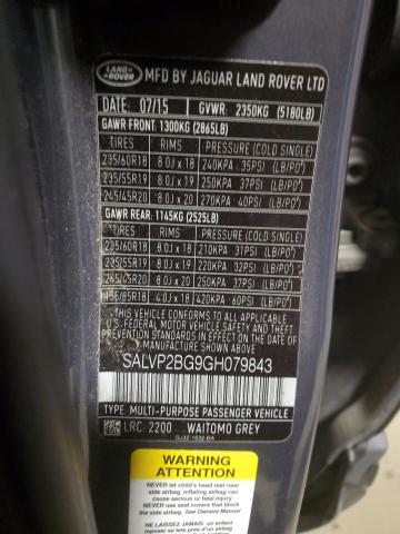 2016 LAND ROVER RANGE ROVE - SALVP2BG9GH079843