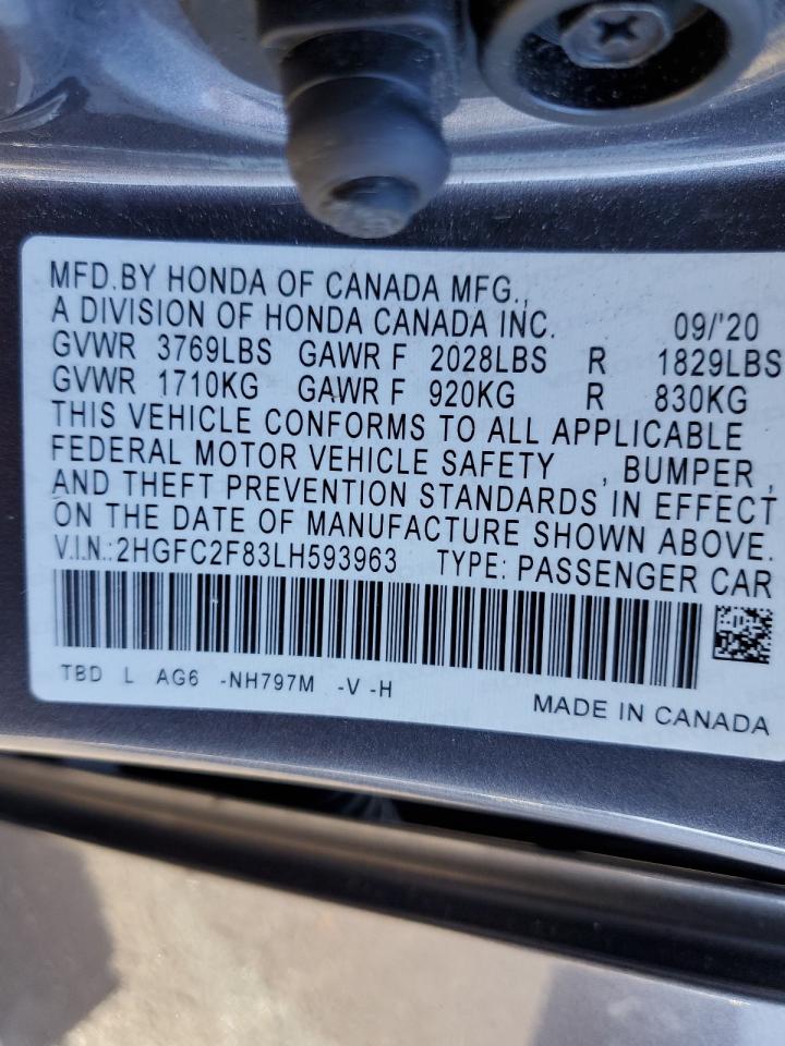 Lot #3041907861 2020 HONDA CIVIC SPOR