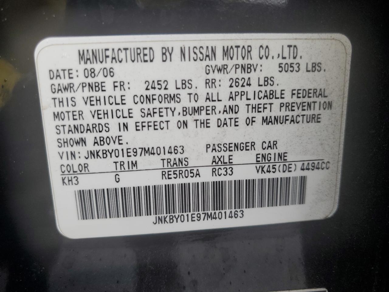 Lot #3032989021 2007 INFINITI M45 BASE