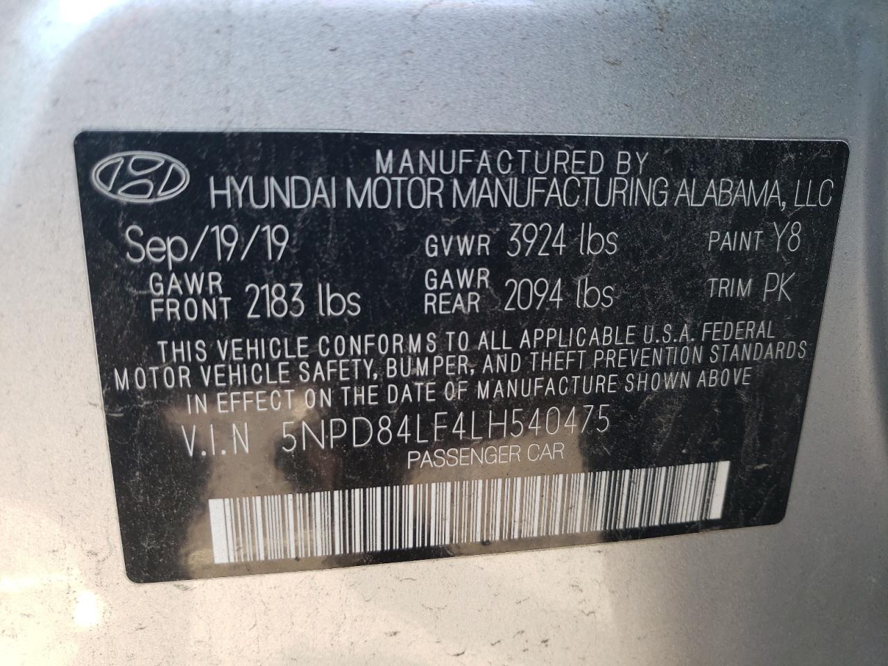 Lot #3025820308 2020 HYUNDAI ELANTRA SE