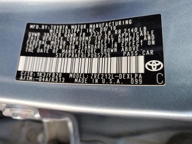 VIN 5YFEPRAE6LP065736 2020 TOYOTA COROLLA no.12