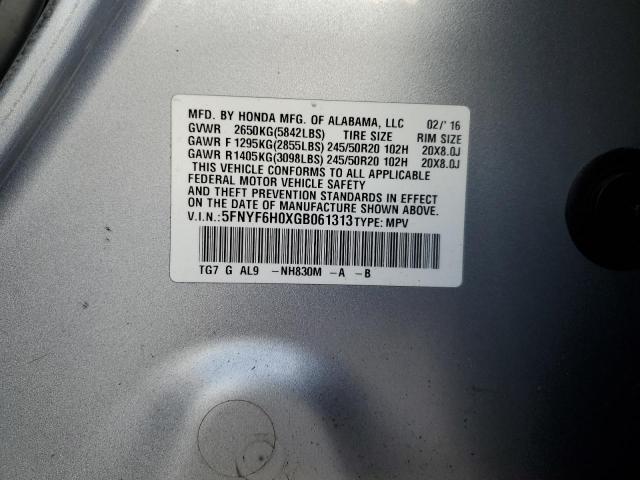 2016 HONDA PILOT ELIT - 5FNYF6H0XGB061313