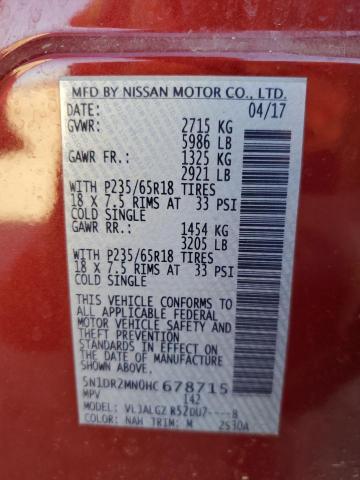 2017 NISSAN PATHFINDER - 5N1DR2MN0HC678715