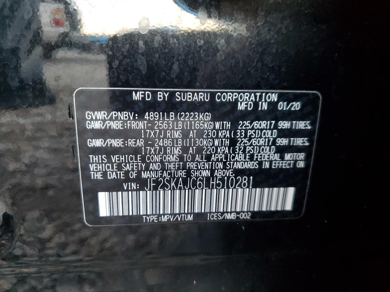 Lot #3021141326 2020 SUBARU FORESTER