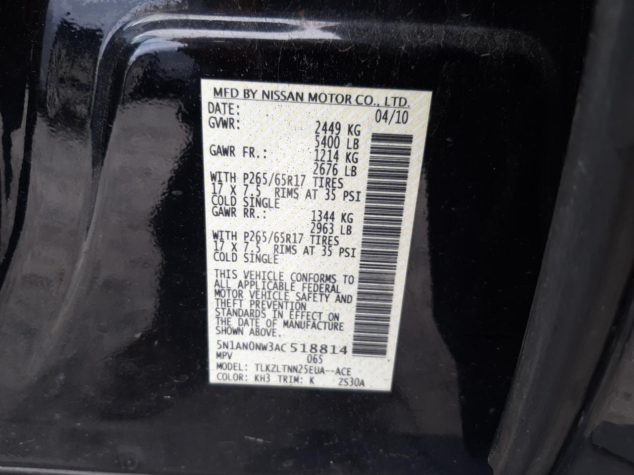 Lot #3037249490 2010 NISSAN XTERRA OFF