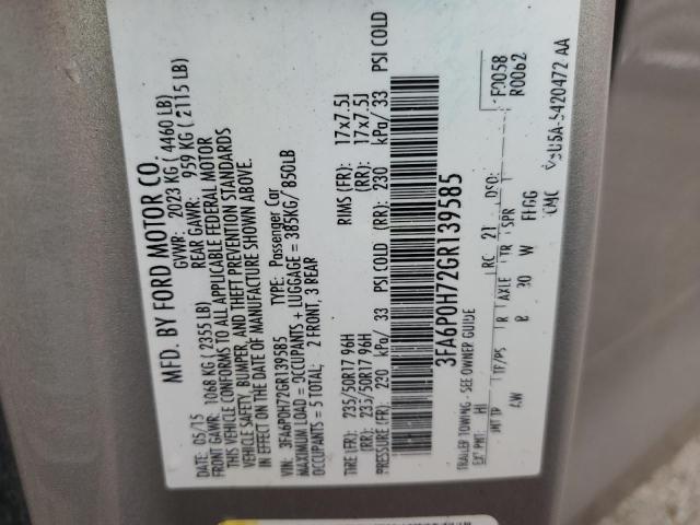 2016 FORD FUSION SE - 3FA6P0H72GR139585