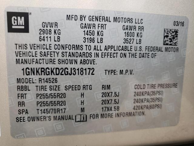 2016 CHEVROLET TRAVERSE L - 1GNKRGKD2GJ318172