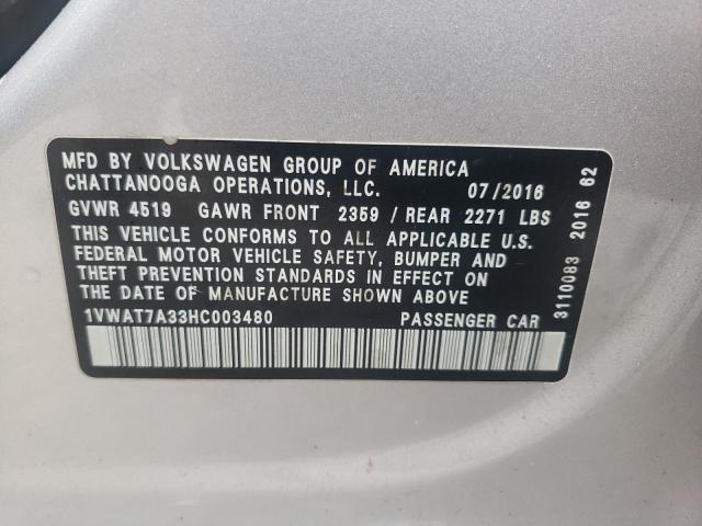 VIN 1VWAT7A33HC003480 2017 VOLKSWAGEN PASSAT no.12