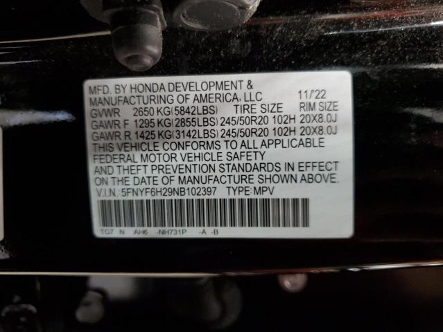 2022 HONDA PILOT SE 5FNYF6H29NB102397
