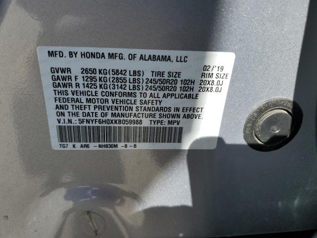 2019 HONDA PILOT ELIT - 5FNYF6H0XKB059988