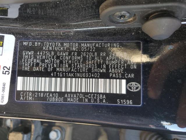 VIN 4T1G11AK1NU693402 2022 TOYOTA CAMRY no.12