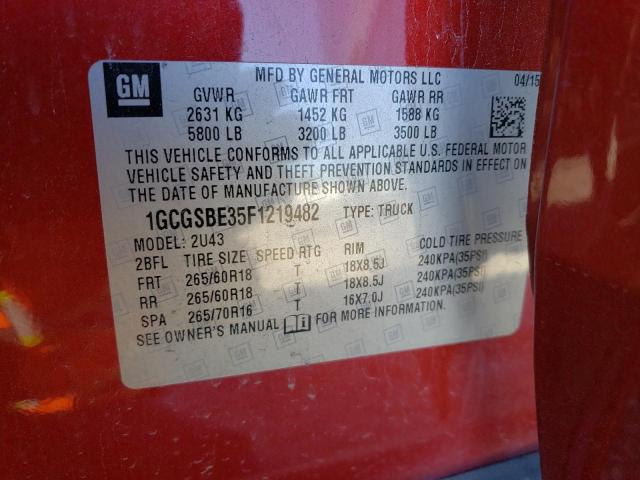 2015 CHEVROLET COLORADO L - 1GCGSBE35F1219482