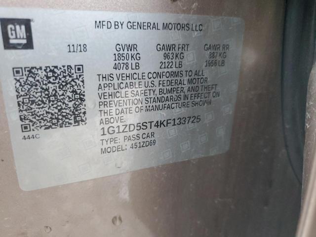 2019 CHEVROLET MALIBU LT - 1G1ZD5ST4KF133725