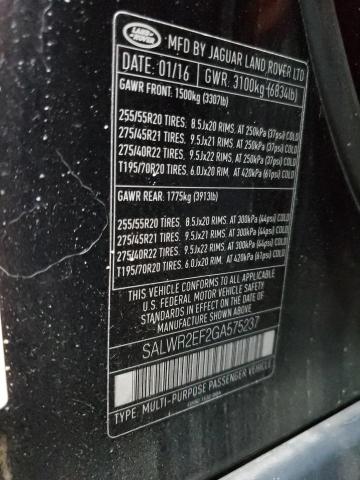 2016 LAND ROVER RANGE ROVE - SALWR2EF2GA575237