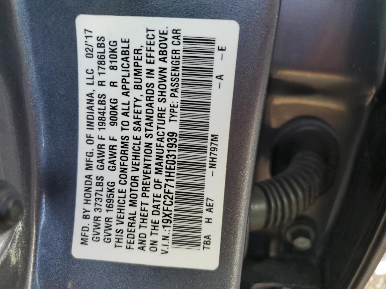 Lot #2954659415 2017 HONDA CIVIC EX