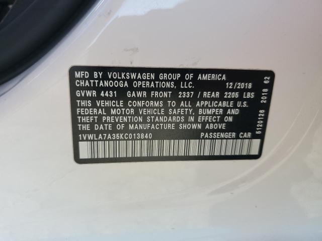 2019 VOLKSWAGEN PASSAT WOL - 1VWLA7A35KC013840