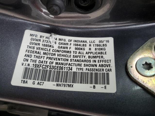 2016 HONDA CIVIC LX - 19XFC2F53GE061134