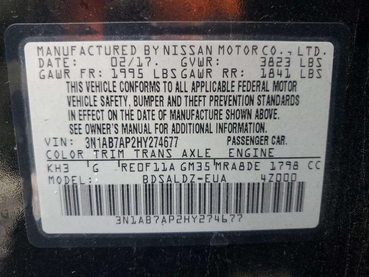 Lot #3030574853 2017 NISSAN SENTRA S