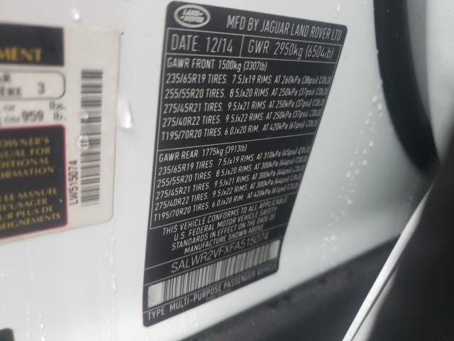 2015 LAND ROVER RANGE ROVE - SALWR2VFXFA515074