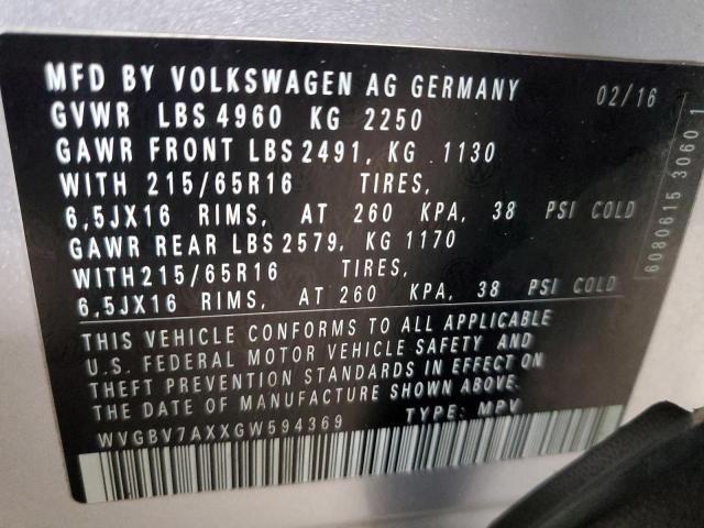 VIN WVGBV7AXXGW594369 2016 Volkswagen Tiguan, S no.13